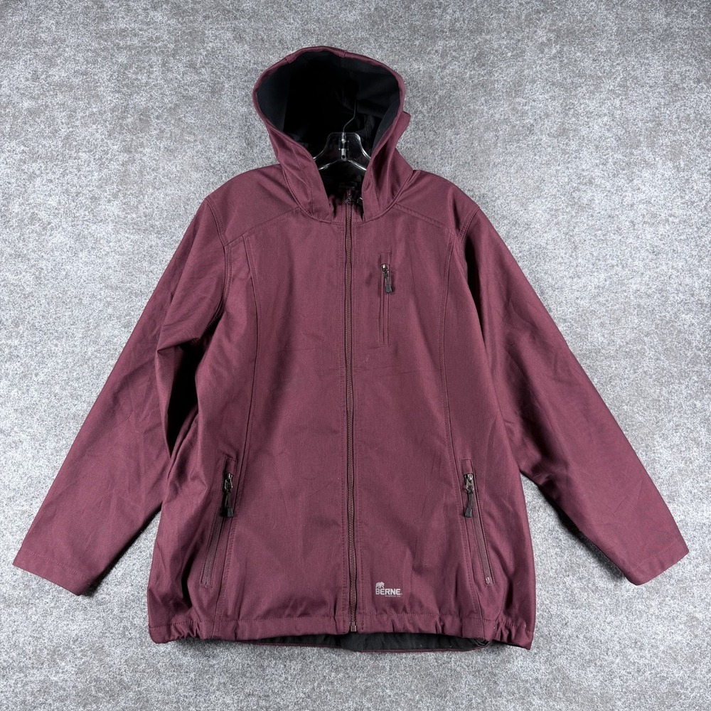 Berne Hooded Softshell Jacket Womens XL Maroon Water Resistant‎ Outdoor Full Zip